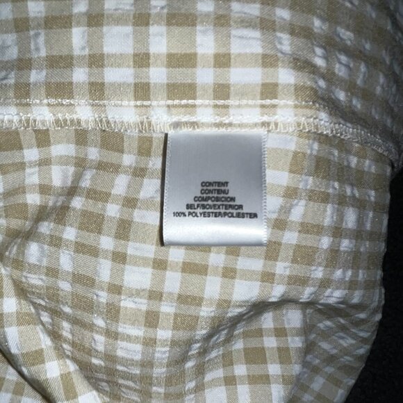 LEYDEN Smocked Boho Mini Peasant Prairie Beige & White Plaid Dress - NWT - L - Picture 16 of 16